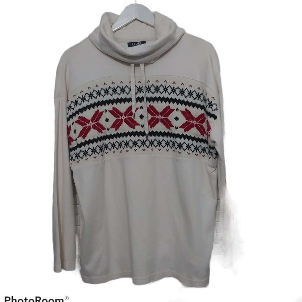 Chaps Pullover Nordic Snowflake Cowl Neck Womens‎ Large